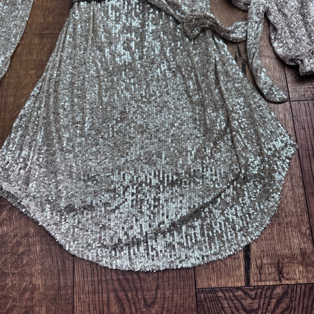 Cable & Gauge champagne Sequin puff Long Sleeve Mini Dress, Size S festive NYE - Picture 3 of 7